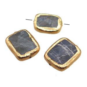 Labradorite rectangle beads, gold plated, approx 12-20mm