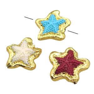 Resin star beads, mix color, gold plated, approx 22mm dia