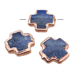 blue Lapis cross beads, rose gold, approx 20mm