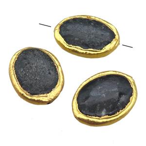 black stone jasper oval beads, gold plated, approx 25-33mm
