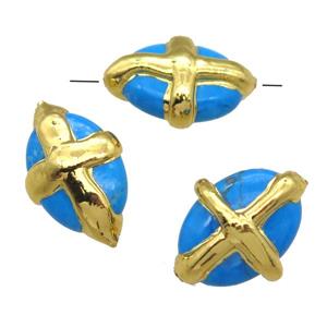 blue assembled Turquoise oval beads, gold plated, approx 17-20mm