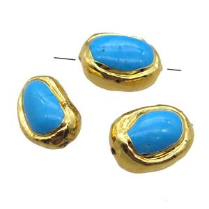 blue assembled Turquoise barrel beads, gold plated, approx 13-18mm