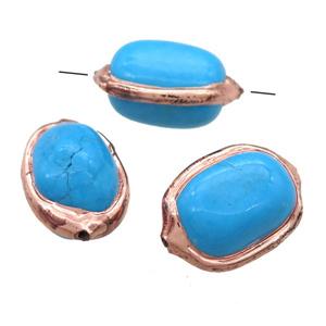 blue assembled Turquoise barrel beads, rose gold, approx 13-18mm