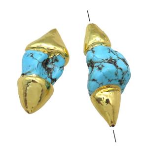blue Magnesite Turquoise beads, freeform, gold plated, approx 14-30mm