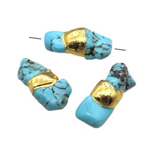 blue Magnesite Turquoise beads, freeform, gold plated, approx 12-28mm
