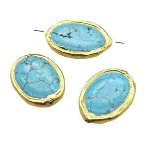blue Magnesite Turquoise oval beads, gold plated, approx 22-30mm