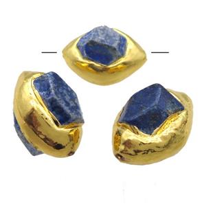 Lapis Beads, freeform, gold plated, approx 22-25mm