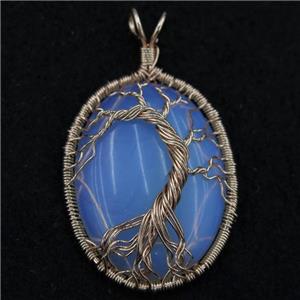 White Opalite Oval Pendant Tree Of Life Wire Wrapped Rose Gold, approx 30x40mm