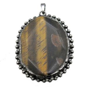 tiger eye stone pendant, black plated, approx 35-50mm