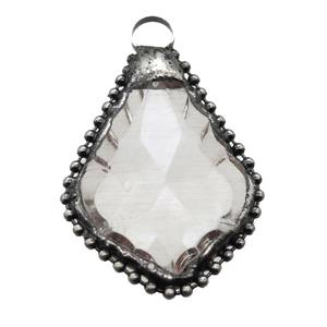 Crystal Glass teardrop pendant, black plated, approx 40=55mm