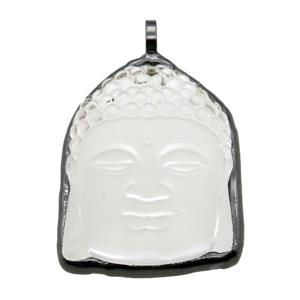 white Crystal Glass Buddha pendant, black plated, approx 40-50mm