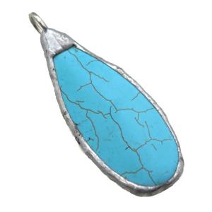 blue Synthetic Turquoise teardrop pendant, black plated, approx 24-55mm