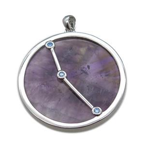 purple Amethyst Aries pendant, circle, approx 35mm dia