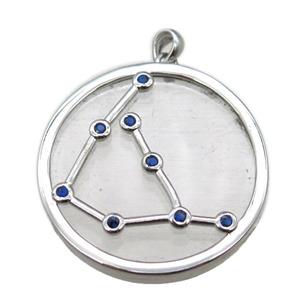 Clear Quartz Capricorn pendant, circle, approx 35mm dia