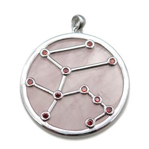 Rose Quartz Aquarius pendant,circle, approx 35mm dia