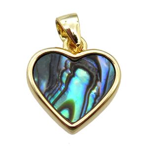 Abalone Shell heart pendant, gold plated, approx 12mm dia