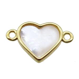 white Pearlized Shell heart connector, gold plated, approx 12mm dia