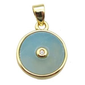 green Amazonite circle pendant, gold plated, approx 12mm dia
