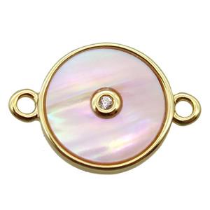 pink queen shell circle connector, gold plated, approx 12mm dia
