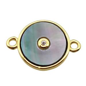 gray abalone shell circle connector, gold plated, approx 12mm dia