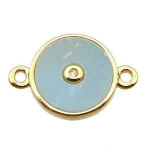 green Amazonite circle connector, gold plated, approx 12mm dia