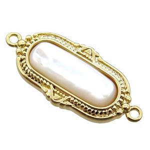 white Pearlized Shell oval connector, gold plated, approx 12-21mm