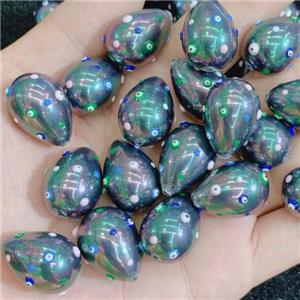 Pearlized Shell teardrop beads with evil eye, approx 16-21mm