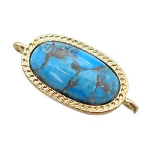 blue Turquoise connector, oval, gold plated, approx 10-17mm