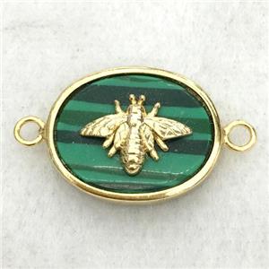 green malachite oval connector with honeybee, approx 14-18mm