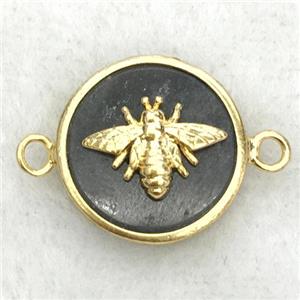 labradorite circle connector with honeybee, approx 15mm dia