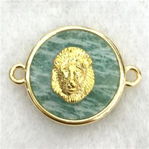 green amazonite circle connector with lionhead, approx 15mm dia