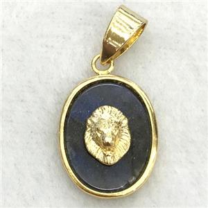 labradorite oval pendant with lionhead, approx 14-18mm