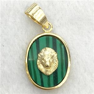 green malachite oval pendant with lionhead, approx 14-18mm