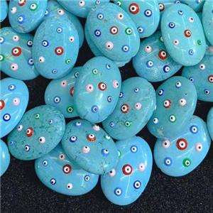 blue Turquoise oval beads with evil eye, approx 18x25mm