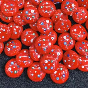 red pearlized shell circle coin beads pave evil eye, approx 18mm dia