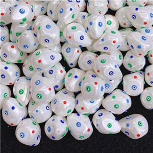 white pearlized shell beads pave evil eye, approx 15x20mm
