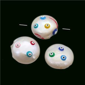 pearl beads with evil eye, mixed shaped, approx 16-20mm