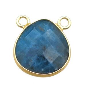 blue Apatite pendant with 2loops, faceted teardrop, gold plated, approx 15mm