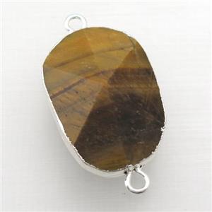 Tiger eye stone connector, point, freeform, silver plated, approx 20-35mm