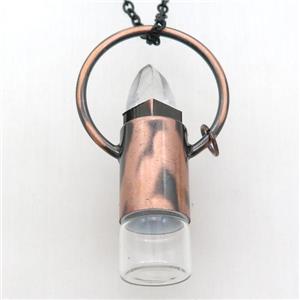 copper perfume bottle Necklace with clear quartz, antique red, approx 16-60mm