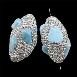 Clay barrel Beads paved rhinestone with Larimar, approx 20-33mm