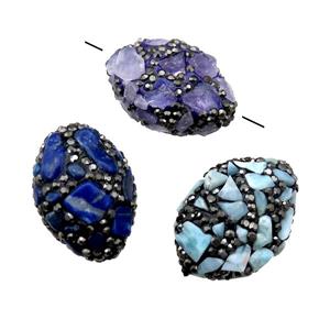 Clay oval Beads paved rhinestone with Gemstone, mixed, approx 18-28mm