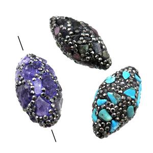 Clay rice Beads paved rhinestone with Gemstone, mixed, approx 15-30mm
