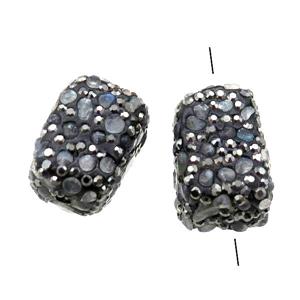 Clay cuboid Beads paved rhinestone with Labradorite, approx 15-20mm