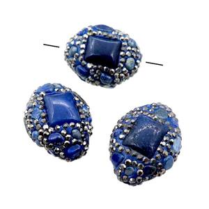 Clay oval Beads paved rhinestone with Lapis, approx 20-30mm