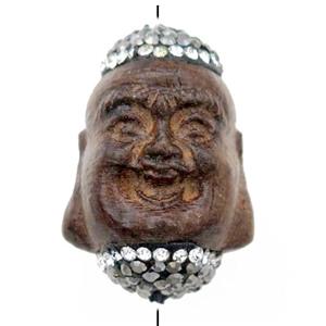 Sandalwood buddha beads pave rhinestone, approx 18-27mm