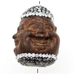Sandalwood buddha beads pave rhinestone, approx 20-27mm