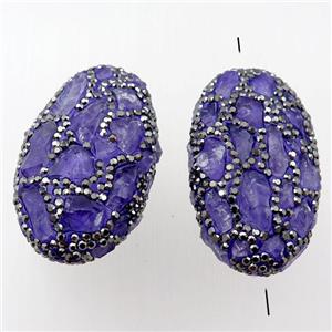 Clay oval Beads paved rhinestone with Amethyst, approx 28-45mm