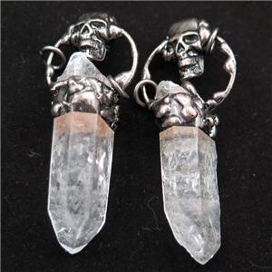 Crystal Quartz stick pendant with skull, antique red, approx 15-75mm