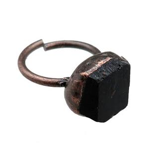 black Tourmaline Rings, adjustable, antique red, approx 14-18mm, 22mm dia